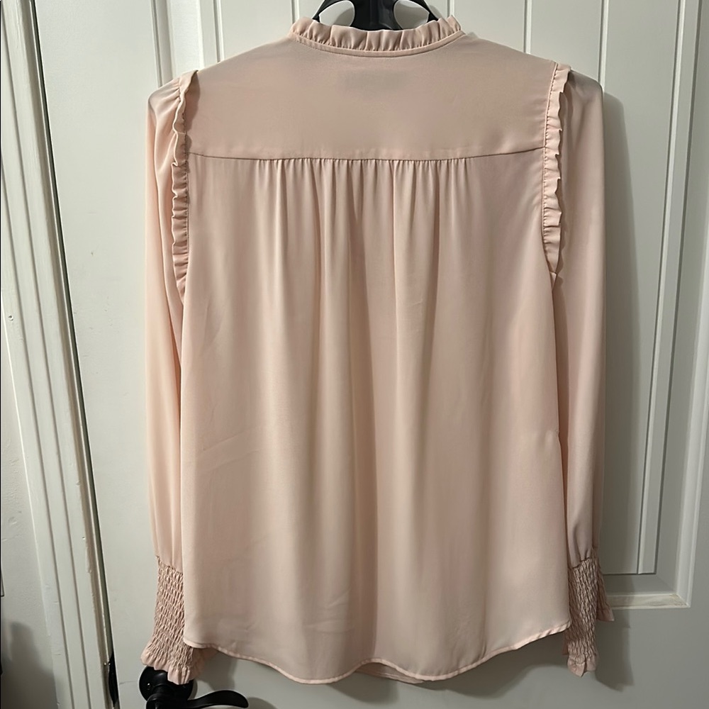 LOFT Pink Ruffled Blouse with Bib Collar - Picture 3 of 5